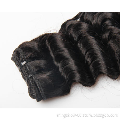 Double drawn deep curly bundles, malaysian deep curly human hair weave with closure